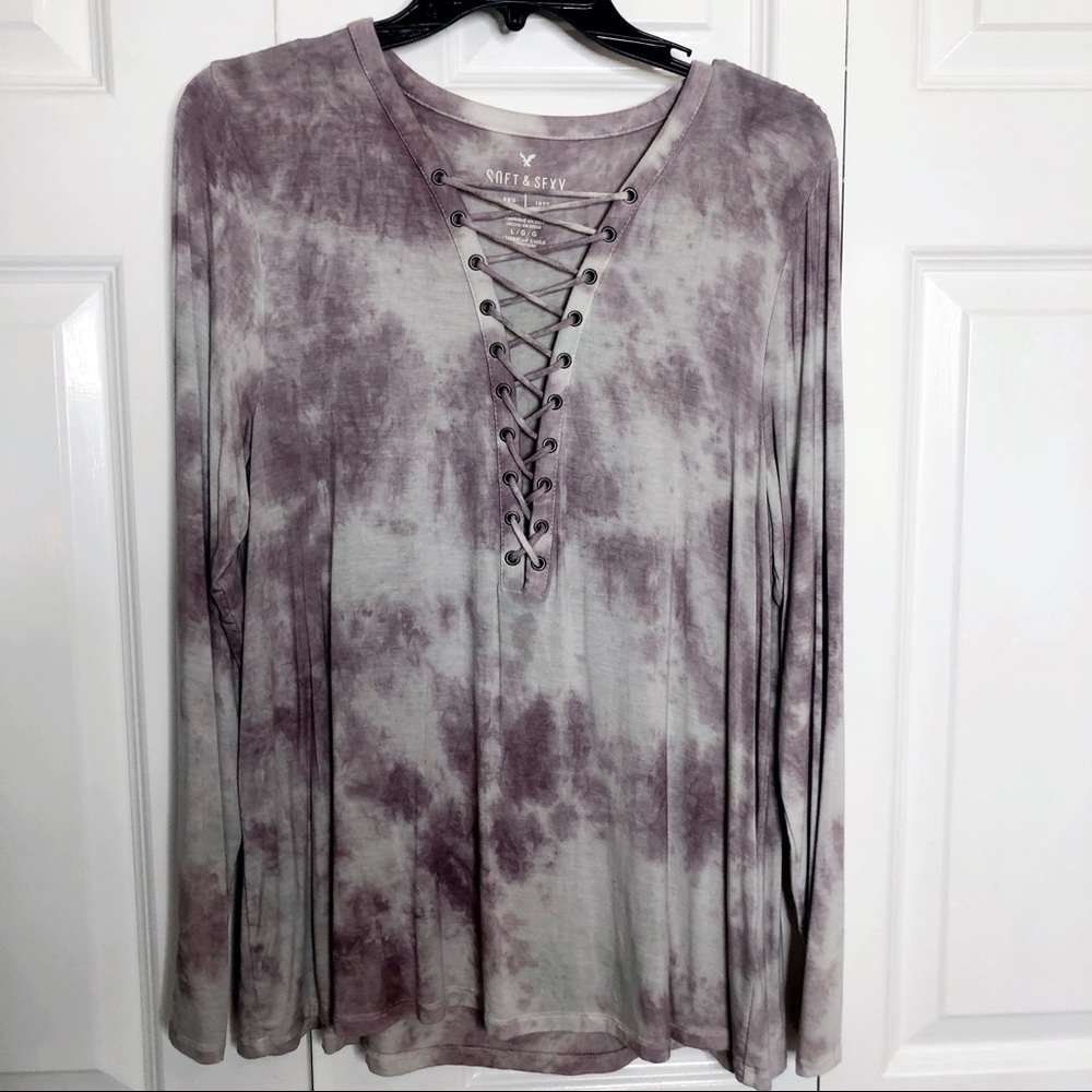 American Eagle Long Sleeve Lace-up Shirt